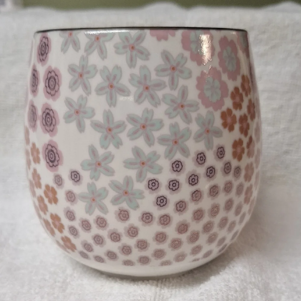 Thyme & Table Floral Coffee Mug Gold Handle Boho Pink‎ Ceramic Tea Cup Cute